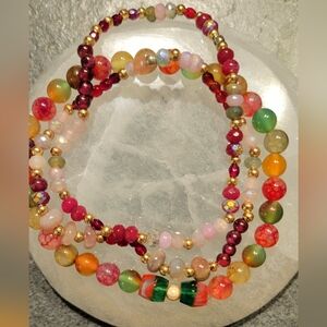 3 pc. Multi Gemstone bracelets; Rose quartz, labradorite, tourmaline, garnet